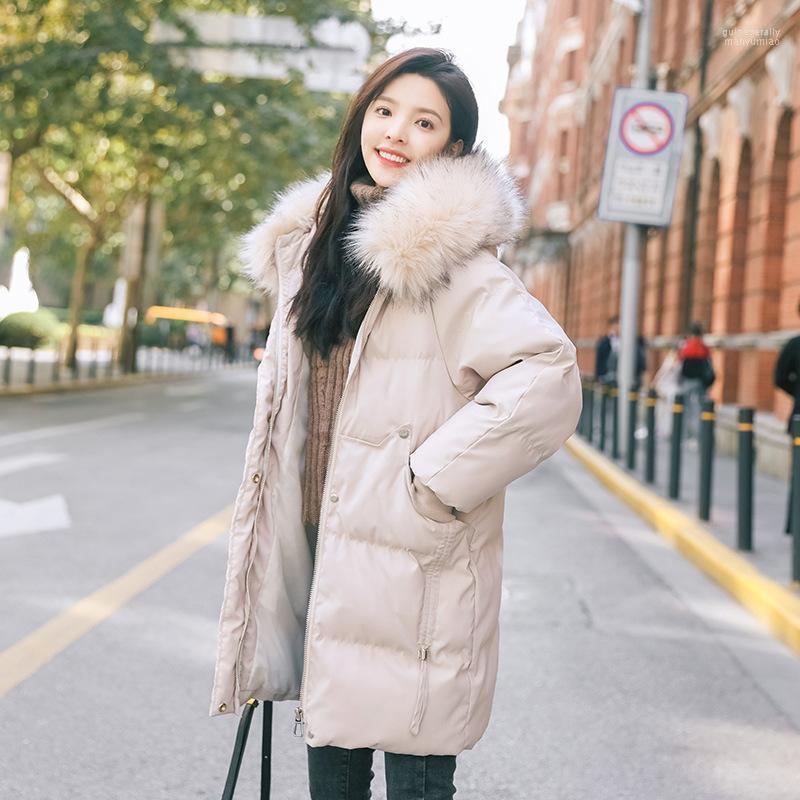 

Women's Down & Parkas Large Wool Collar Bread Suit Middle Length 2022 Winter Cotton Coat Student Korean Loose Guin22, Apricot