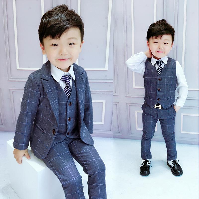 

Clothing Sets 2022 Children Flower Boys Suits Kids Blazer Formal Dress Suit For Weddings Birthday Clothes Set Jackets Vest Pants 3pcs Costum, Gray
