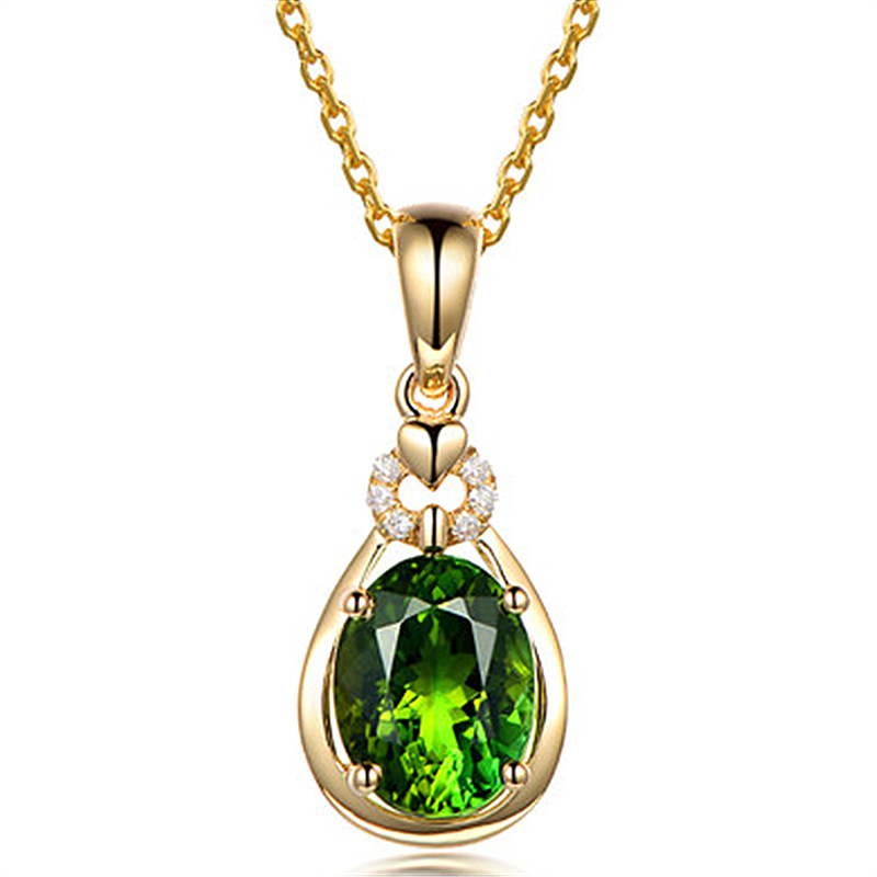 

High-end atmospheric emerald gemstone simulation tourmaline colorful treasure pendant female gold-plated jewelry necklace