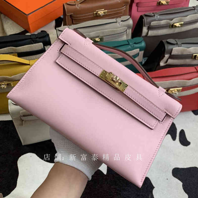 

Designer Herme Handbags mini generation 22cm Kellies hand wax line swift leather handbag Mini Dinner, 3q powder [swift skin]