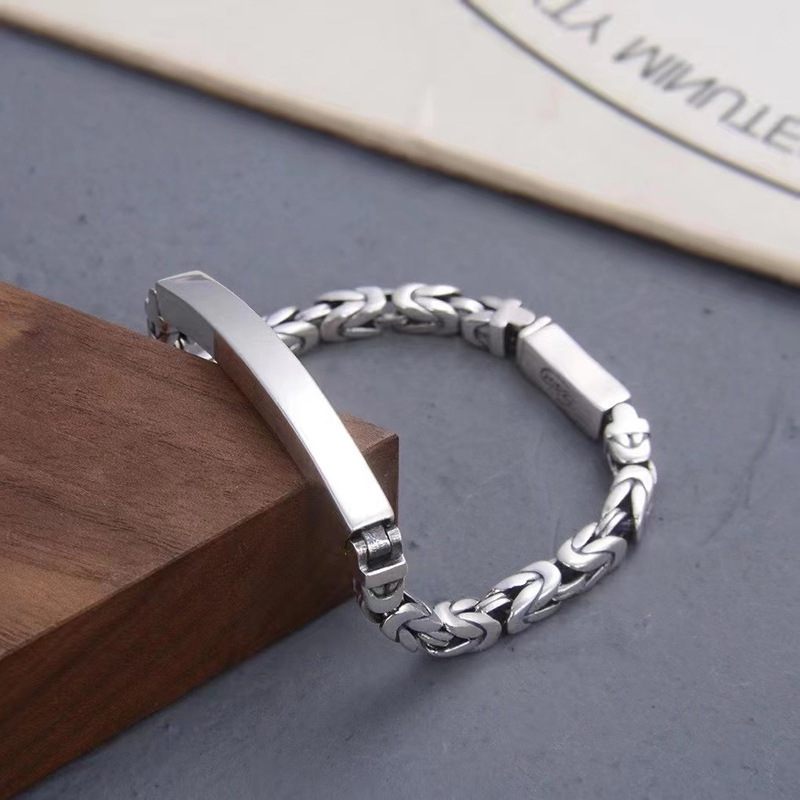 

bracelet S925 Sterling Silver Fashion Men's Hand Accessories Simple Ping An Pattern Smooth Versatile