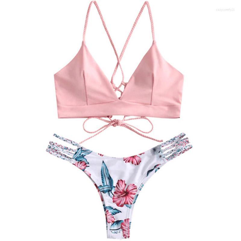 

Bikini Set Sexy Printed Braided Rope Swimsuit Female Polyester Beach Spring 2 Peice Women Women' Swimwear, Black