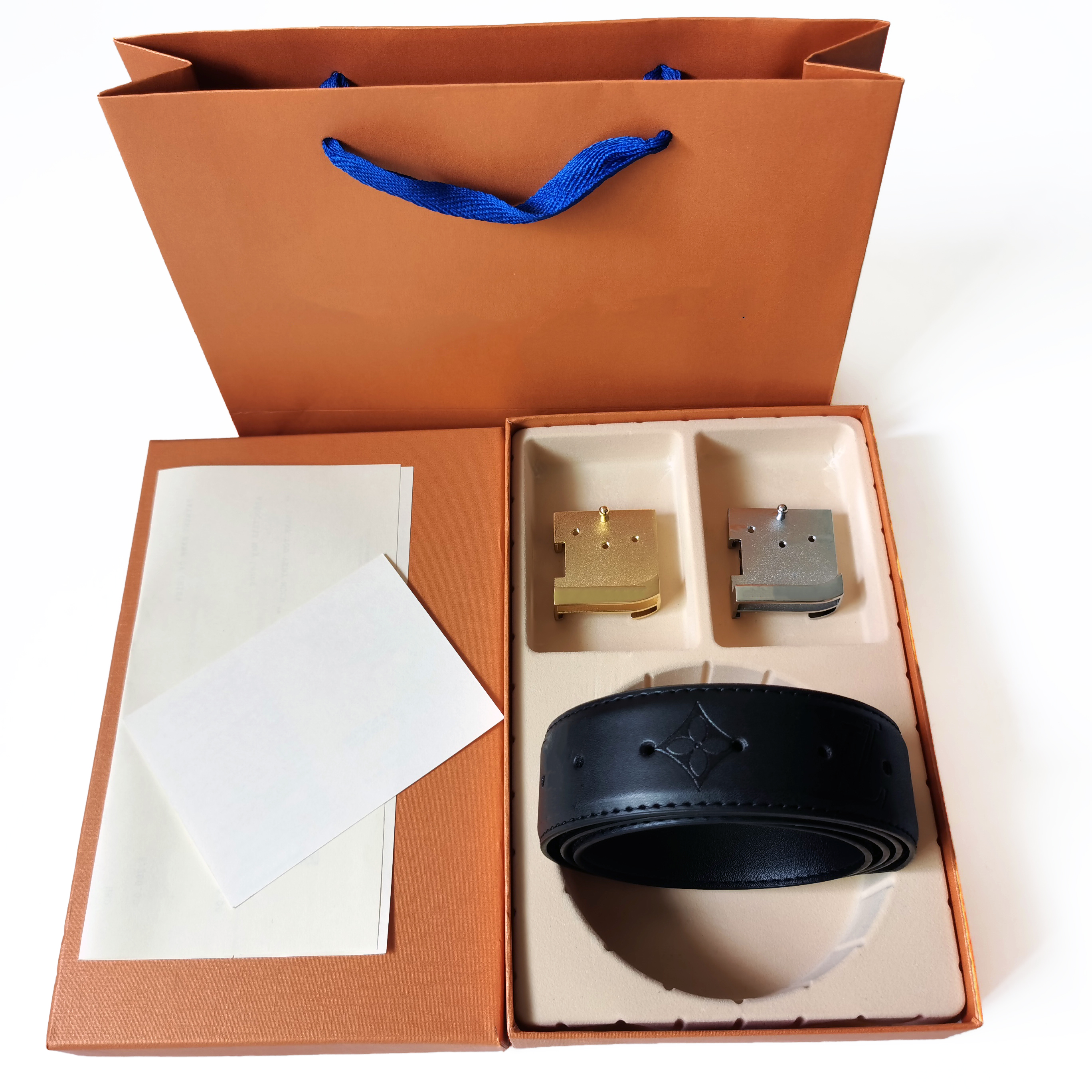 

Men women high quality belts Double Letters Big Gold Buckle Classic Casual Fashion genuine leather belt with box, Black