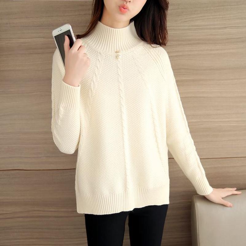 

Women's Sweaters High Half Collar Knitted Sweater Pullover Women Autumn Fashion Loose 5 Color Jumper Ladies Mock Neck Long Sleeve Knit Top F, Pink