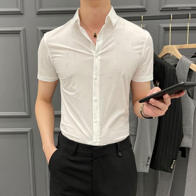 

Men's Dress Shirts Men's Short Sleeve Shirt Summer Korean Slim Casual Personality High Elastic Comfortable Office A Formal Occasions 202, Black