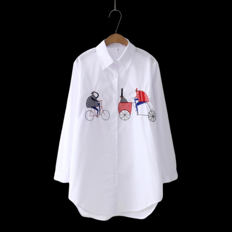 

Women' Blouses & Shirts Fashion Cotton Blouse Embroidery 2022 Women Clothing White Long Sleeve Shirt Blusas De Mujer Y Camisas Button Up Sh