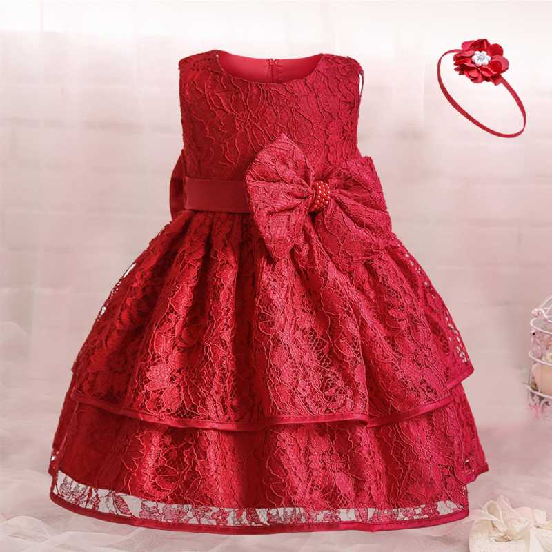 

Girl's Dresses Infant Baby Girls Birthday Lace Dress 1st 2 Year Christening Clothes Toddler Born Baptism Christmas Party Princess Bow GownGi, As picture