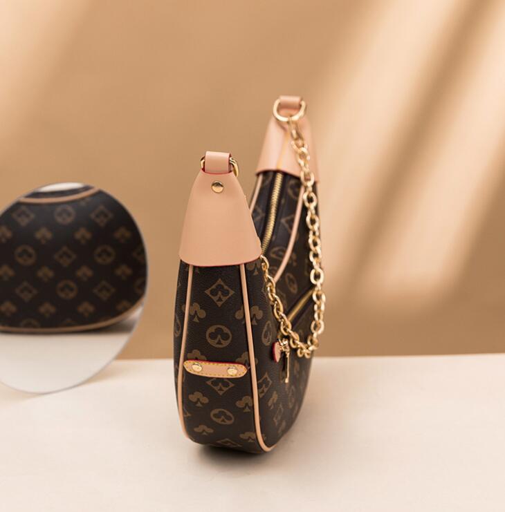 

Wholesale ladies leathers shoulder bags sweet little fresh printed chain bag elegant atmosphere black ladies handbag street trend contrast leather backpack, Coffee-134