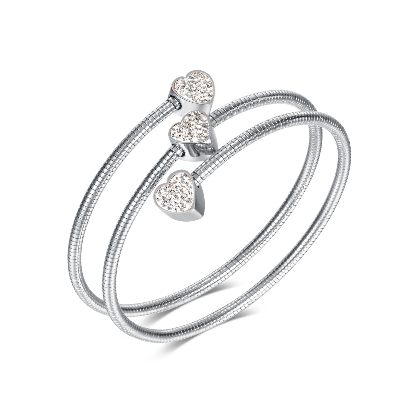 

Accessories Geometric Type Simple Steel Bracelet 3 Zirconia Heart Open Stainless Women