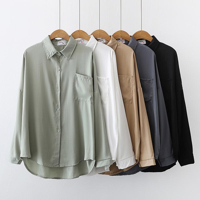 

Women's Blouses & Shirts Fashion Casual Ladies Women's Spring Autumn Solid Color Long Sleeve Tops Blusas MujerWomen's, Khaki