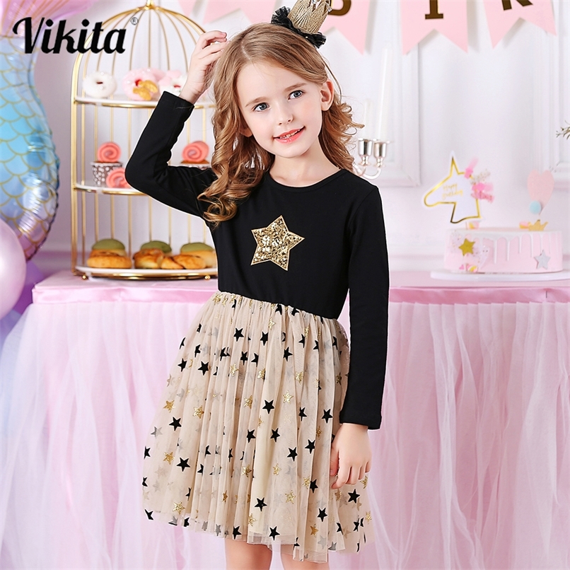 

Kids Autumn Winter Dresses for Girls Star Sequins Princess Girl Long Sleeve Party Vestidos Children Clothing 220614, Lh4580