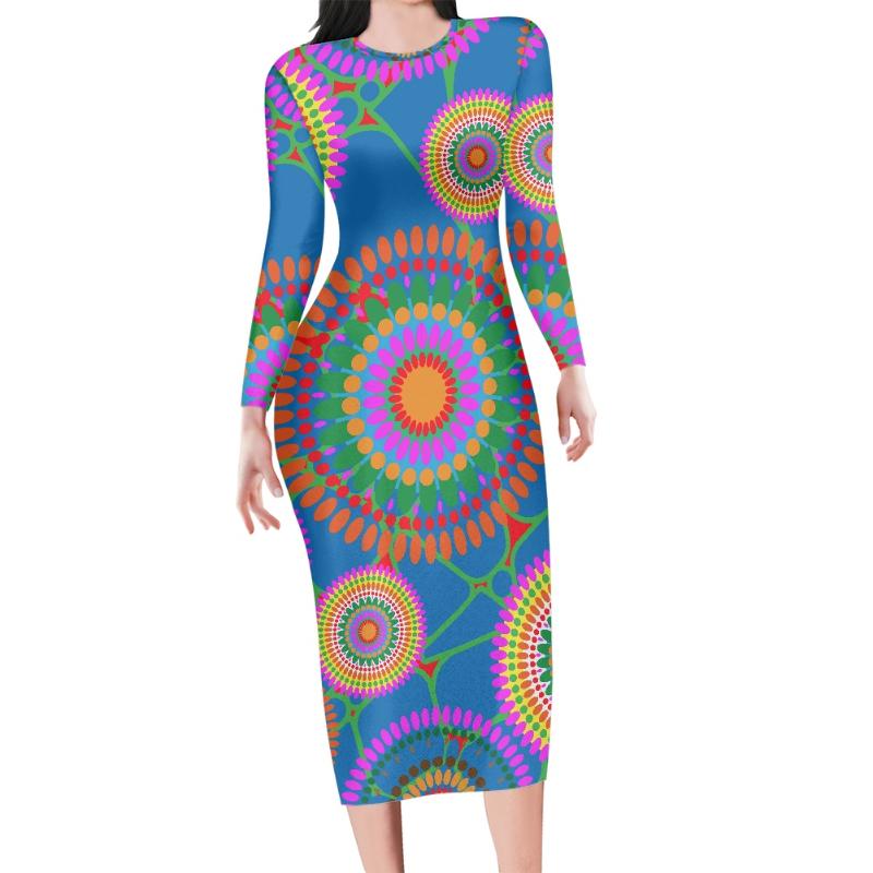 

Casual Dresses African Wax Print Fabric Womens Short Sleeve Ankle Lenght Bodycon Large Size Package Hip Elegant Lady Party Dress, Zsn211117006d40-s-1