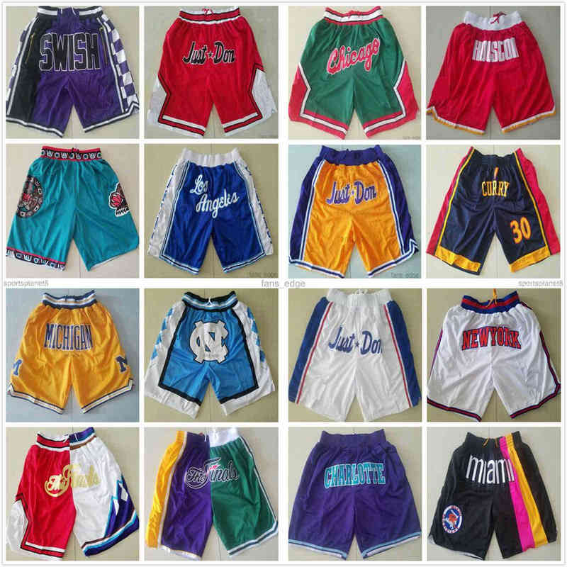 All Team Just Don Basketball Shorts Mesh''nba''Retro Sport Short Hip-Pop Pants With Pocket Zipper Sweatpants Black White Mens