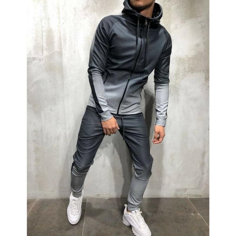 

Men's Tracksuits Mens Jogger Tracksuit 2 Piece Hip Hop Trousers Jacket Sweatsuit Hoodie Sport SetMen's, Gray