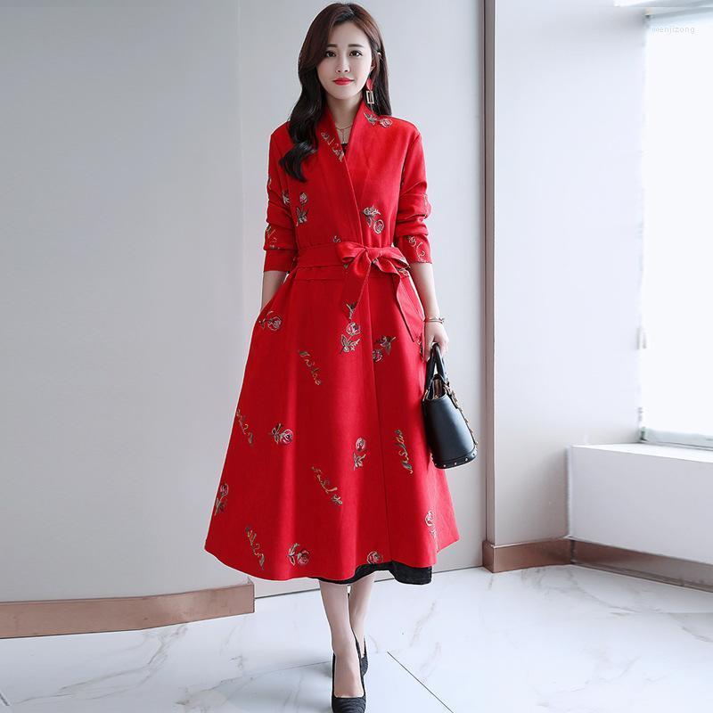 

Women's Trench Coats Overcoat Women 2022 Casual Polyester Full Chiffon V-Neck Pattern A1023-A Vestidos Femininos, Black