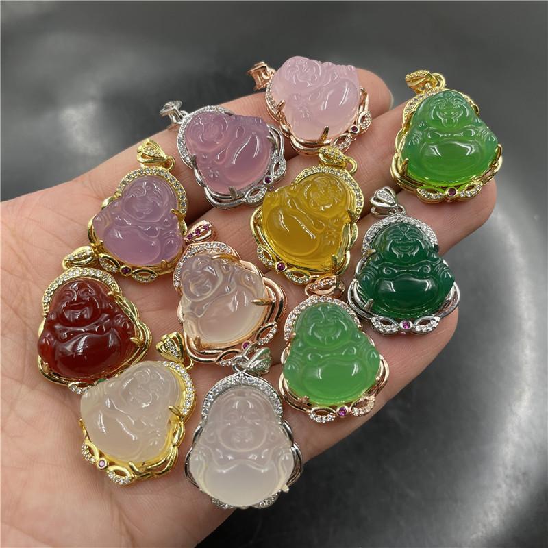 

Chains Cute Buddha Pendant Necklace For Women Men Zircon Crystal Couple Stainless Steel Jewelry Christmas GiftChains