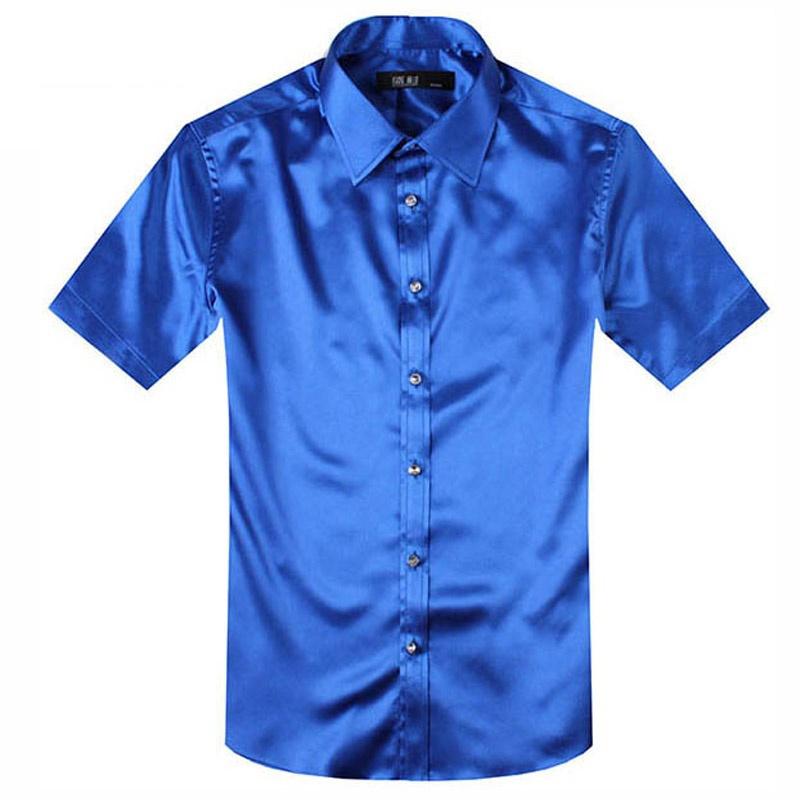 Men&#039;s Dress Shirts Male Summer Short Sleeve Mens Silk Slim Fit Shirt Men Social Tuxedo Hemden Black/red/whiteMen&#039;s-image-775583287