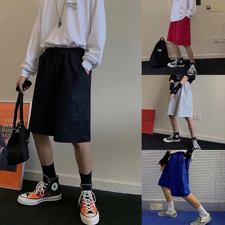 

Men's Shorts 2022 Summer Wear Ins Hanxin Sports And Leisure Sporty Red Blue Loose Half Straight Middle Length Pants Korea Streetwear, Black