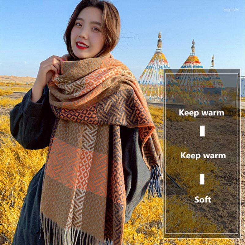 

Scarves 2022 Autumn Soft Plaid Scarf Women Winter Luxury Cashmere Shawl Female Outdoor Warm Accessories Hijab Lady Pashmina Bandana