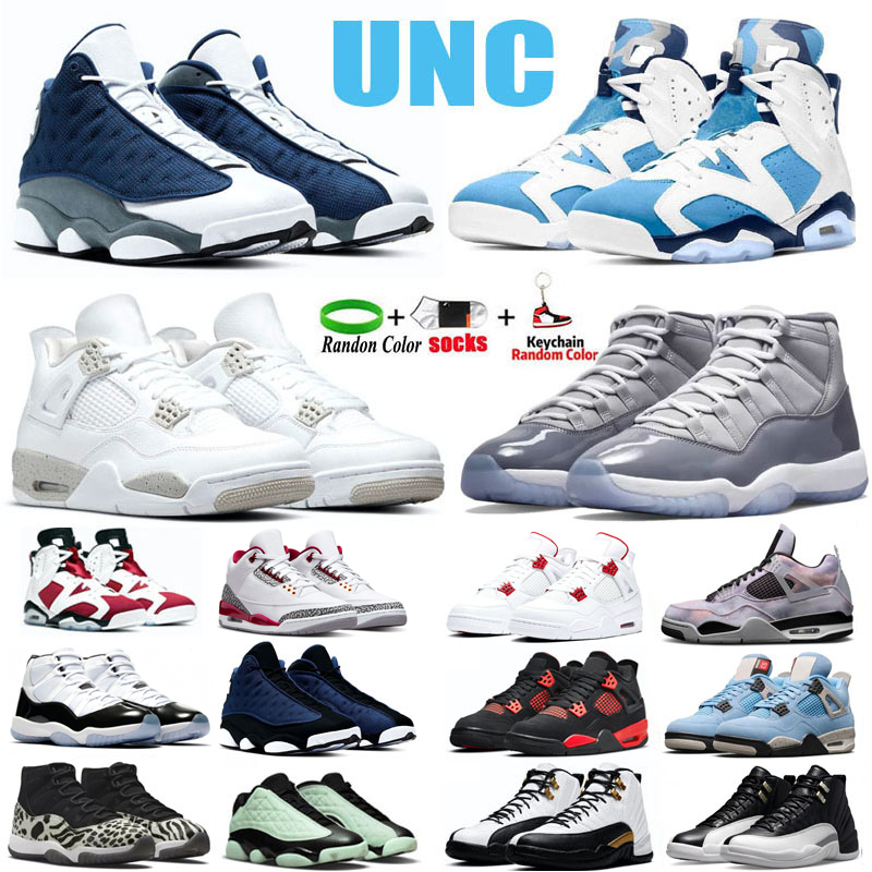 

4s Basketball Shoes Mens UNC 6s White Oreo Fire Red Bred Patent 12s playoffs 13s Flint Men Sport Sneakers Trainers Size 5.5-13, 4s red metallic 36-47