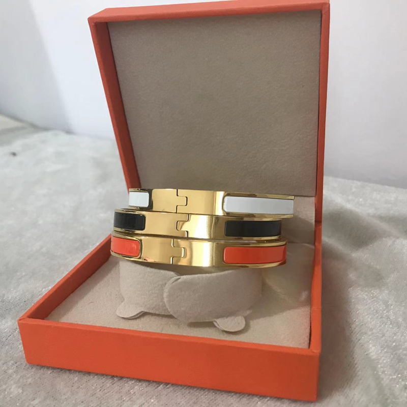 

Women Designer Bangle Enamel Stainless Steel Luxury Bracelets Classic Jewelry For Ladies Wedding Engagement Gift Narrow 8mm Size 17