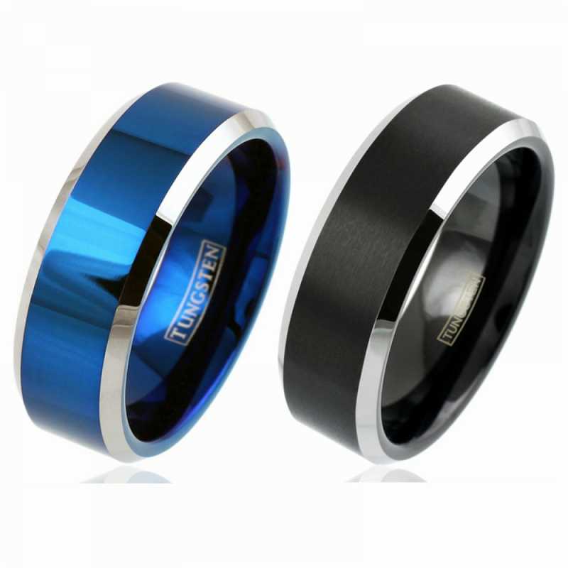 

Wedding Rings Stainless Steel Men's Black Blue Brushed Silver Color Edge Ring For Men Tricolor Groove Meteorite BandWedding