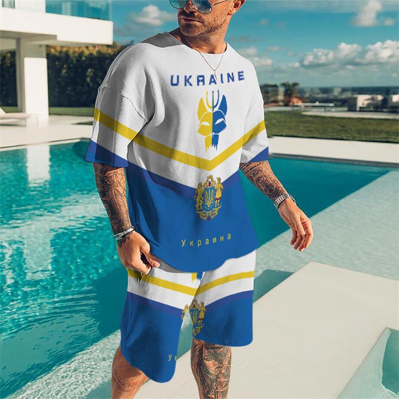 

Men' Tracksuits Summer Men' 3D Flag Print Suit Sportswear T-Shirt Shorts Casual Two Piece Men'sMen