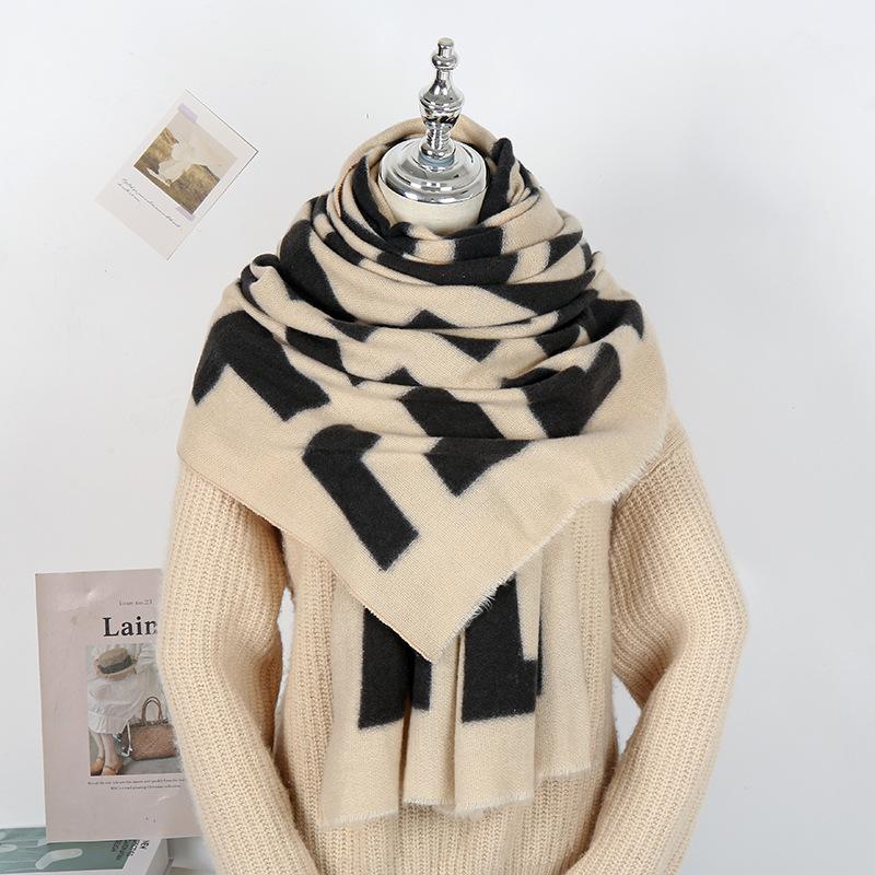 

Berets Retro Letters Graffiti Imitation Cashmere Long Scarf Autumn And Winter Warm Shawl Atmosphere Simple Ladies Thick Windproof