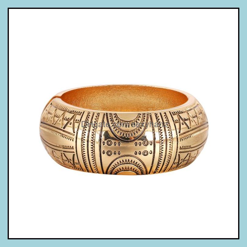 

Bangle Bracelets Jewelry Nostalgic Style Wide-Brimmed Bracelet Fashion Complex Totem Pattern Simple Personality Wrist Drum Shape Boutique De