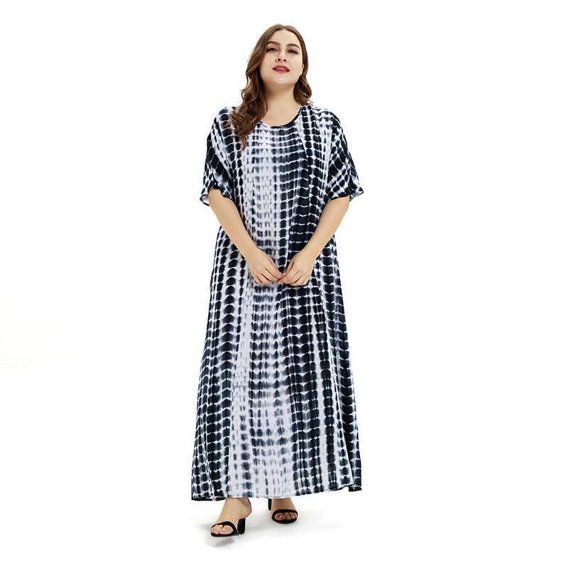 

Plus Size Dresses Comfortable Simple Lady Short Sleeve Maxi Tie-dye Long Skirts Women's Pregnancy Clothing Beach Style Robe