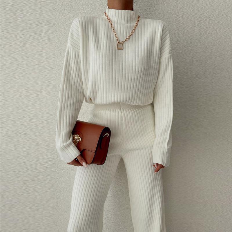 

Women's Two Piece Pants Chic Pullover Sweater Set Women Tracksuit Spring Autumn Clothing Turtleneck Knitted Top Long Suits Fashion 2 Outfits, Only blue pants