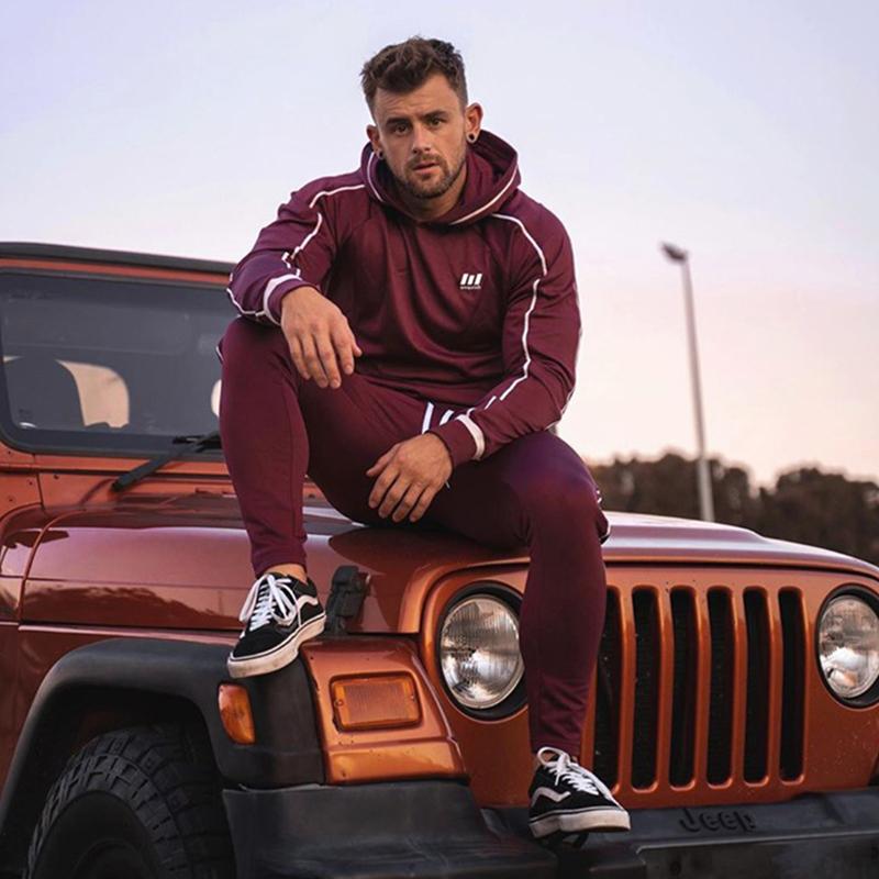 

Men's Tracksuits 2 Piece Sports Suit Hooded Slim Sweatshirt Quick-drying Clothing Fitness Basketball Running Sweatpants Training Trousers, Black