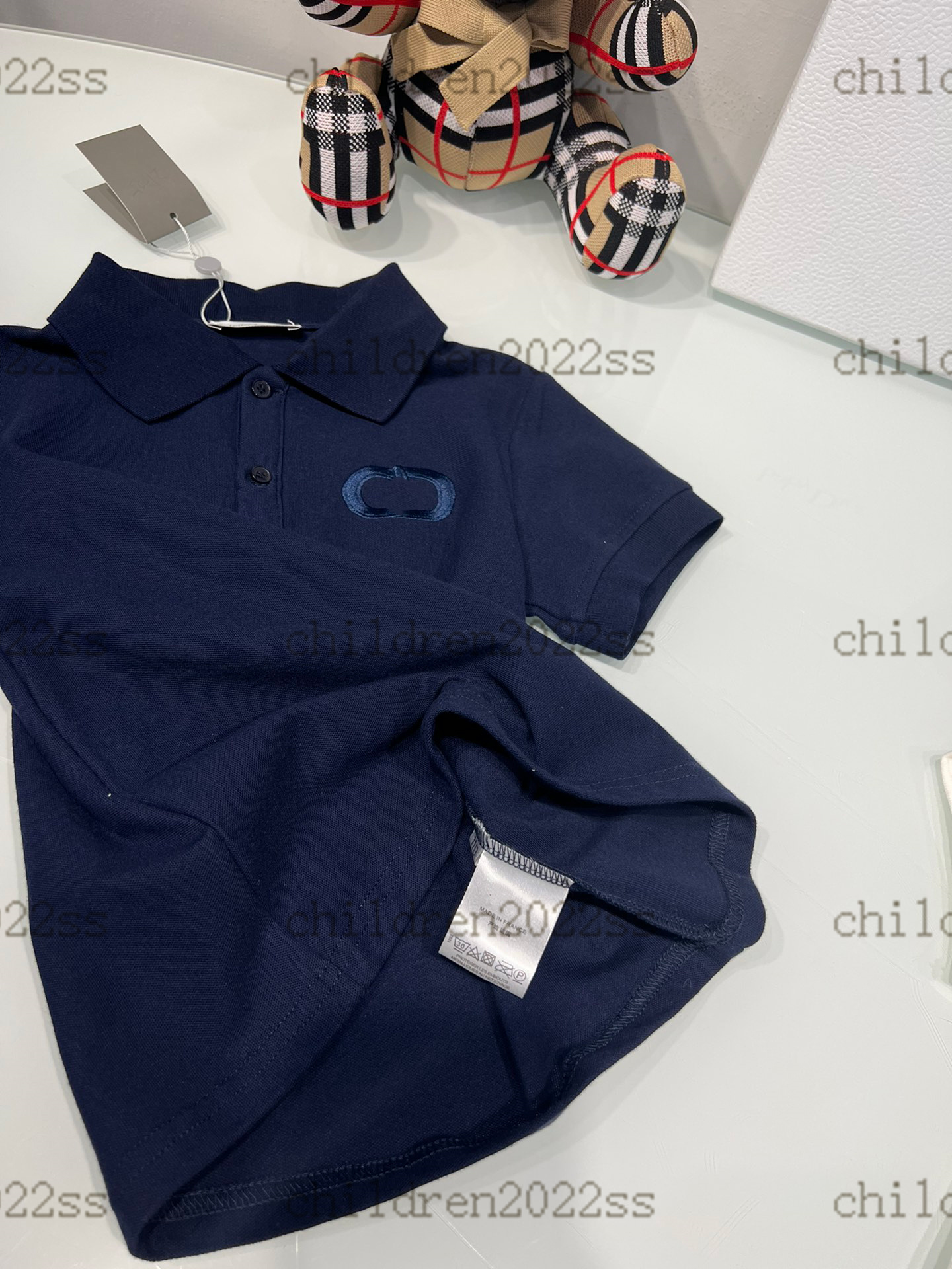 

luxury navy color kids 22ss embroidery polo top summer t-shirts newly cotton t shirts round neck lovely bear t-shirt high-end boys tops short sleeve tees size 100-160, Blue