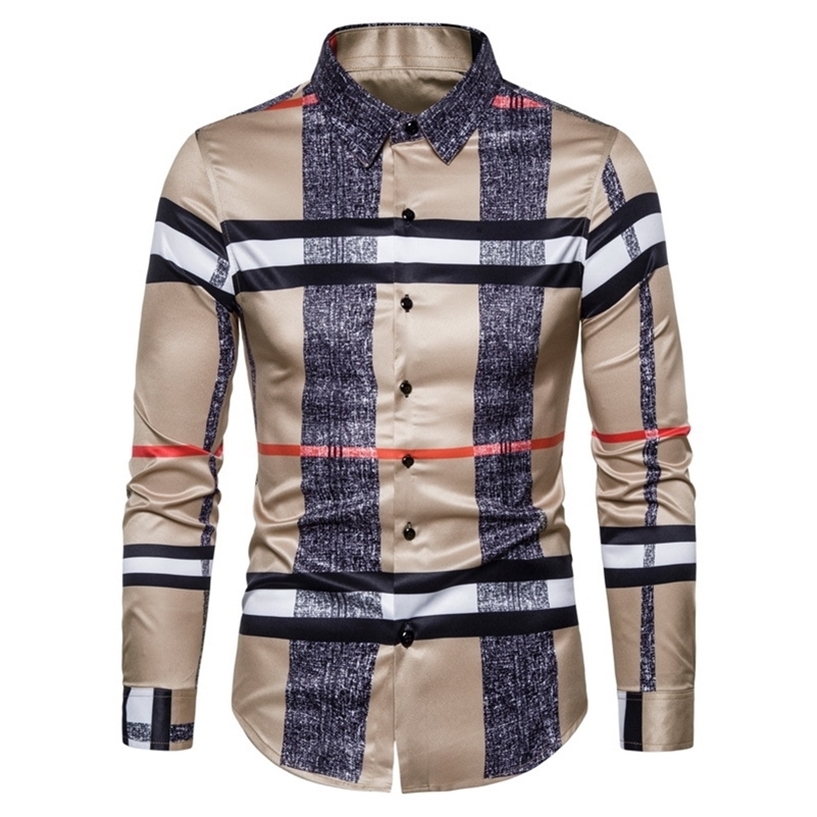 

6XL Business Casual Plaid Shirt Men's Formal Workwear Wedding Dress Slim Social Party Clothes Khaki Checked 220321, Black