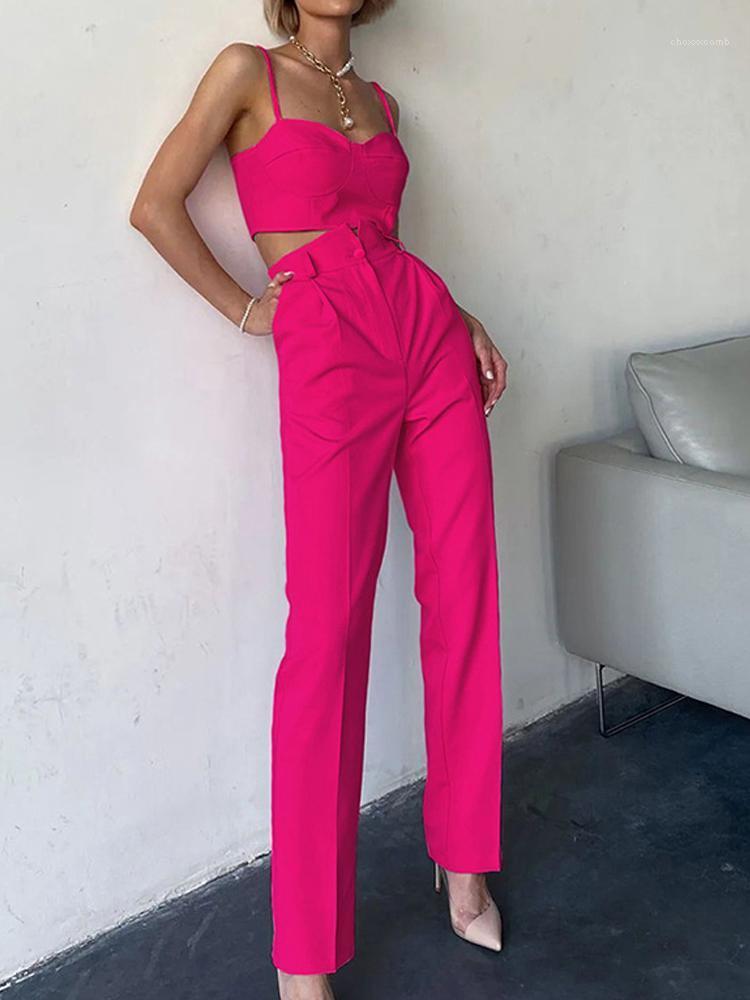 

Women' Two Piece Pants Summer Women' Suits Sexy Off-the-shoulder Slim Office Lady 2022 Fashion Solid Sling Straight Two-piece Set, 01 orange