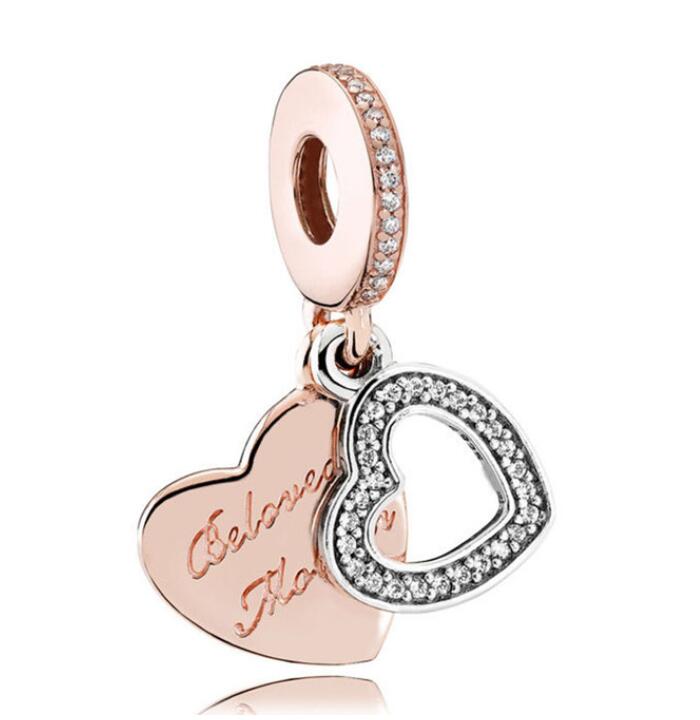 

new 925 sterling silver beads mother daughter double heart split dangle charms fit pandora bracelet diy women jewelry