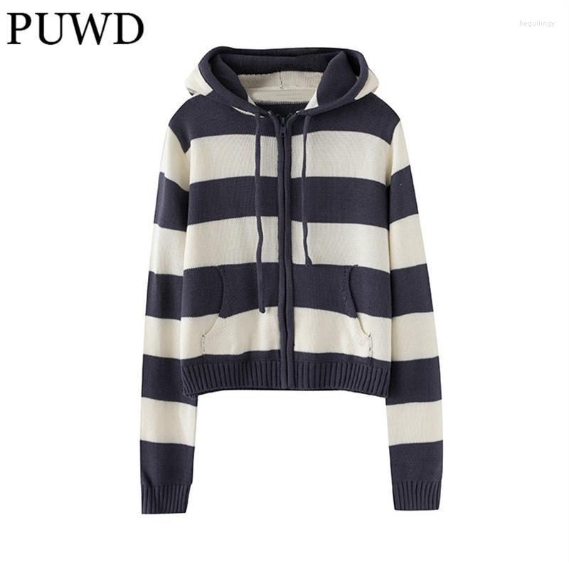 

Women's Knits & Tees Casual Women Striped Hooded Cardigan Sweater 2022 Autumn Fashion Ladies Pocket Knitwear Top Girls Chic Knitted OutwearW, White striped