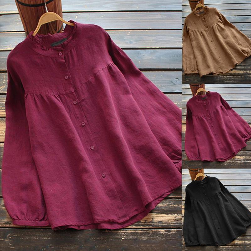 

Women' Blouses & Shirts Lantern Long Sleeve Linen Shirt Women Button Down Loose Casual Cotton Blouse Womens Tops And BlusasWomen, Khaki