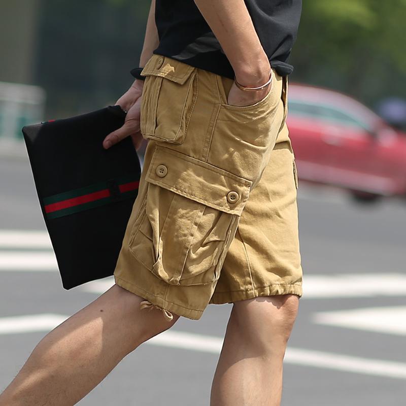 

Men's Shorts Khaki Cargo Men Summer Streetwear Bermuda Knee Length Cotton Trousers With Pockets Japan Style Short Plus SizeMen's, Green