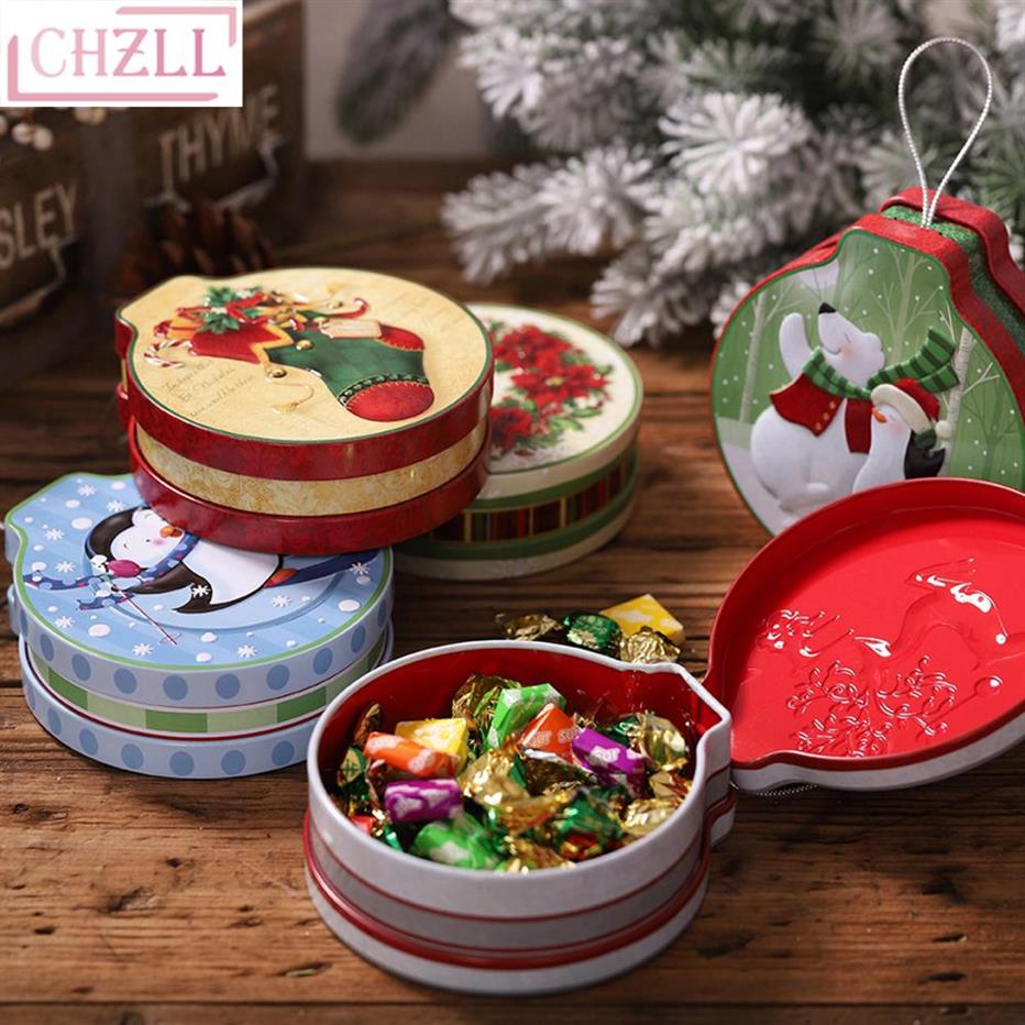 

CHZLL Metal Round Christams Candy Boxes Christmas Decor for Home Santa Claus Xmas Elk Deer Gift Boxes Noel Present Gift Navidad326e