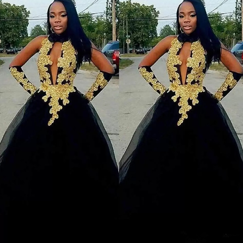

black and gold prom dresses tulle skirt African Sexy open neck floor length formal evening gowns plus size, Green