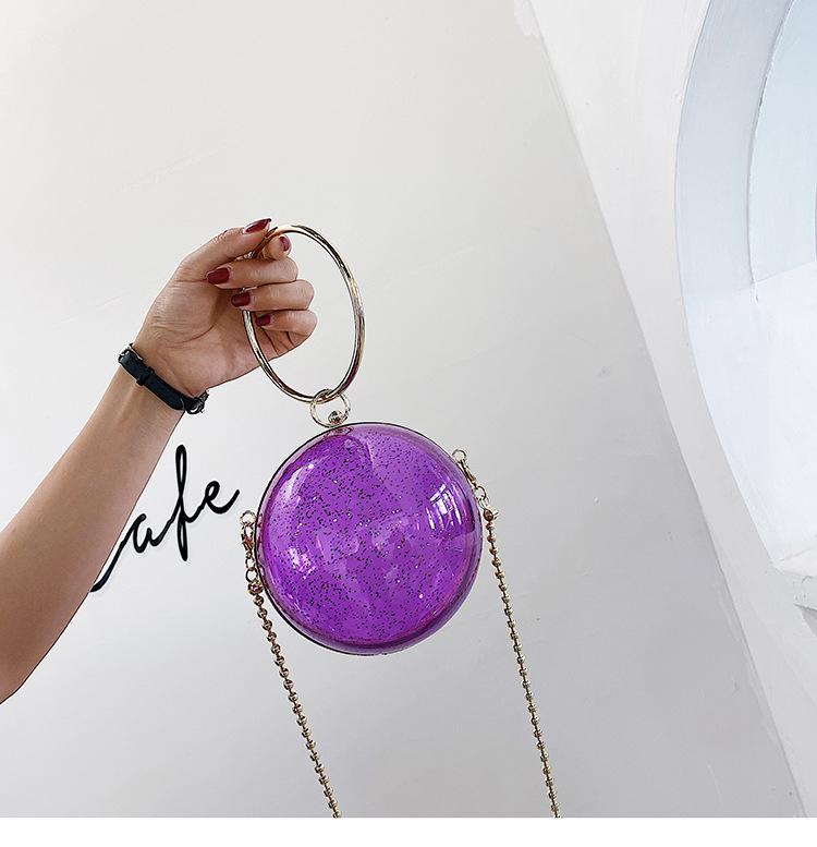 

Evening Bags 2022 Luxury Pvc Transparent Ball Shape Day Clutches Bag Round Shoulder Chain Crossbody Messenger Party Purse, Blue