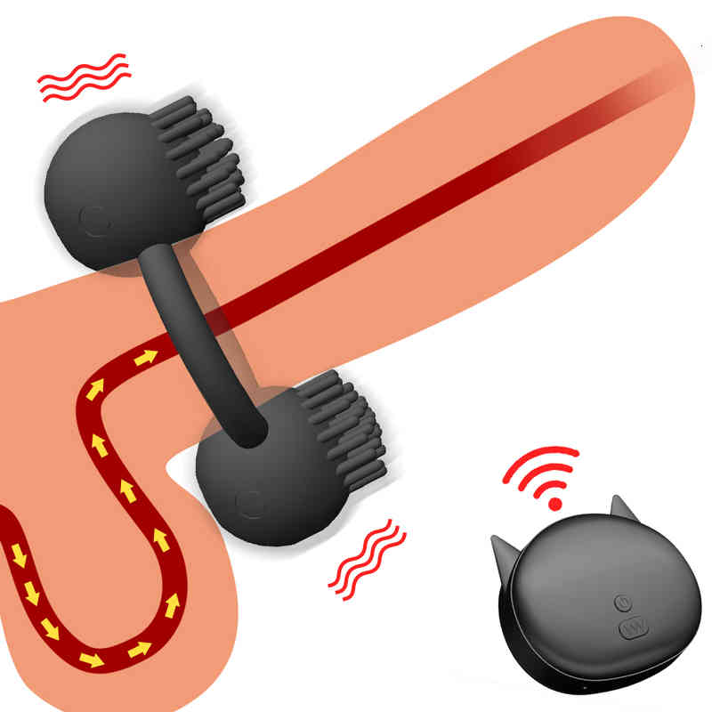 Massager Condom Sex Toy 10 Frequency Silicone Vibrating Penis Ring Wireless Remote Control Brush Stimulates Resonance Male Masturbation Cock Ring-image-769444455