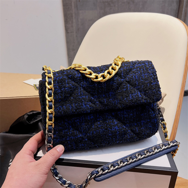 

Women's Handbag Bag Tweed Woolen Material Luxury Designer Chain Single Shoulder Cross-body Bag Carrying Braided Leather Strap Hardware Pattern C Brand, Black