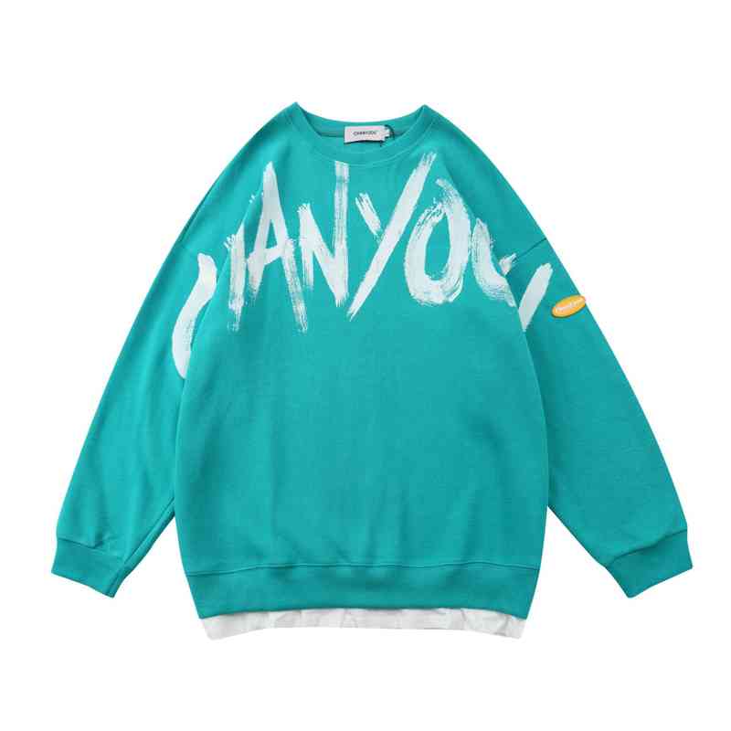 

Qianyao Men' Wear Guochao Big Letter Printing Fake Two Plush Round Neck Sweater High Street Oversize Winter Coat, Green