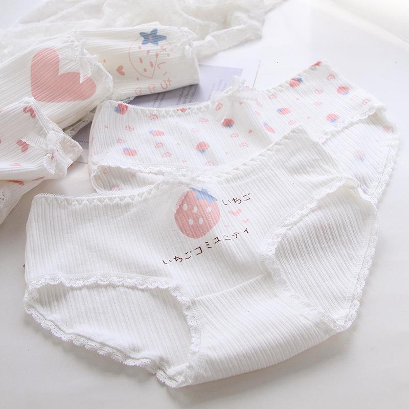 

Cute Strawberry Print Bow Knot Lovely Girl Panties Cartoon Seamless Japanese Version Breathable Women Underwear Breifs, Strawberry 3