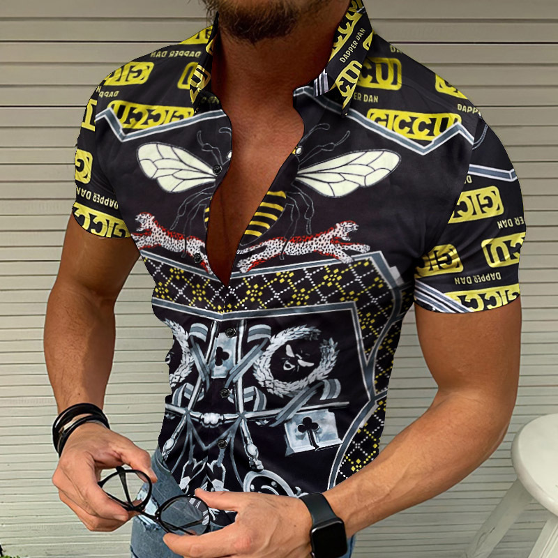 

Fashion Printed Men' Designer Shirts Casual Beach Cardigan Button Shirt Summer Mens Clothing Top Blouse Blusa, As picture 7