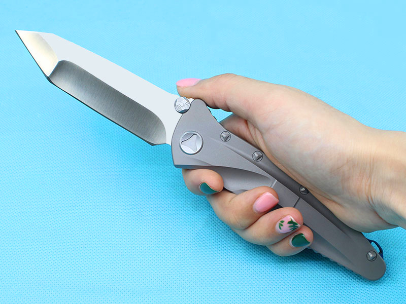 

Factory Price Survival Pocket knife D2 Tanto Point Satin Blade TC4 Titanium Alloy Handle Ball Bearing Tactical Folding knives With Repair Tool