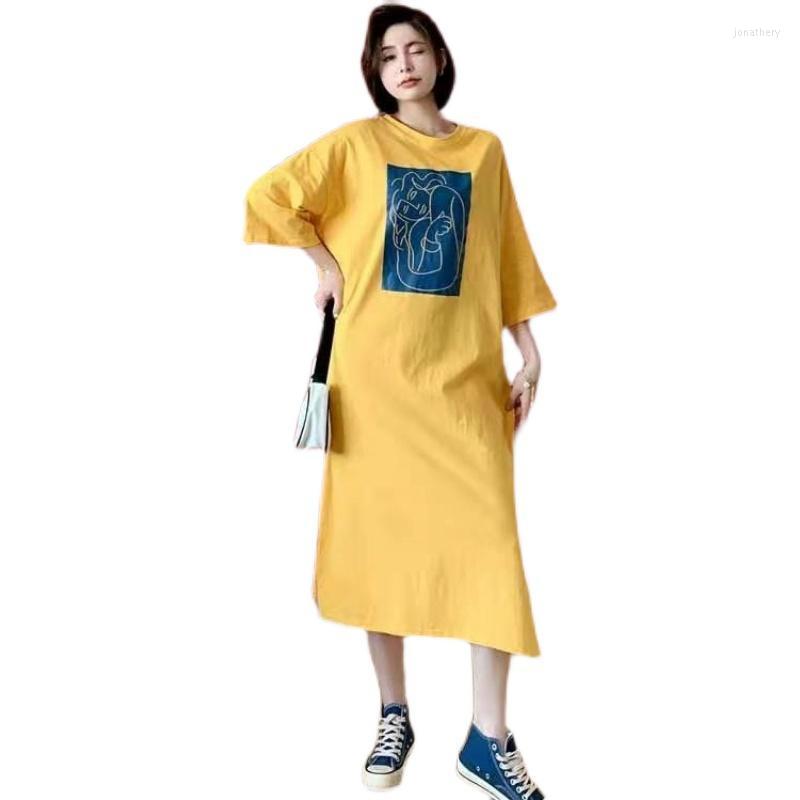 

Plus Size Dresses Product Summer Dress For Women 2022 Fashion Over-The-Knee Cotton Long Nightdress Short-Sleeved Loose Jona22, Yellow
