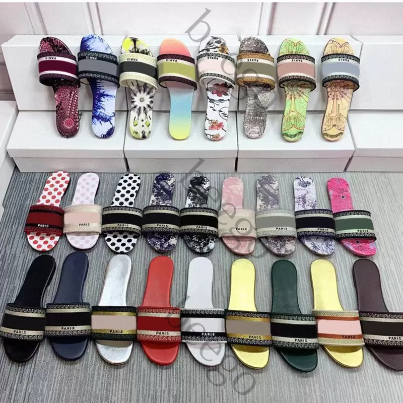 

women Womens for Sandals Slippers Embroidered Floral Brocade Beach Flip Flops flat loafers Striped Oblique designer Slipper Slides sandales slider, Bubble bag + shoe box